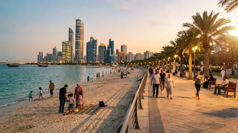 People walking the Corniche waterfront
