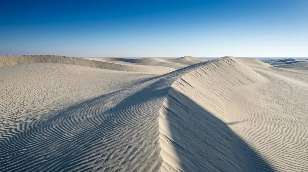 Crisp winter morning light over the Abu Dhabi dunes in January, the coolest month for a desert safari