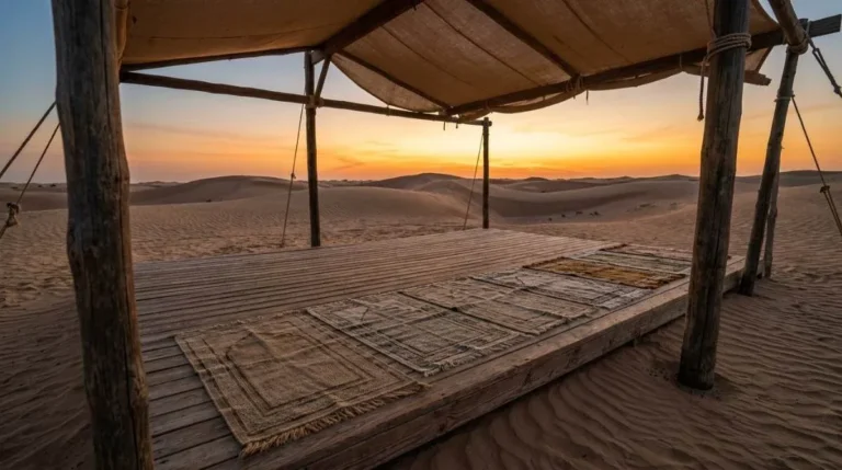 The prayer area at the desert camp near Abu Dhabi at sunset