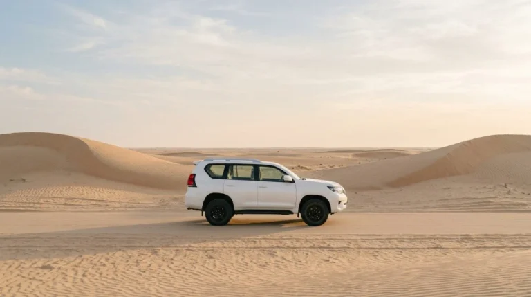 A 4x4 taking the smooth gentle route between low dunes for guests prone to motion sickness