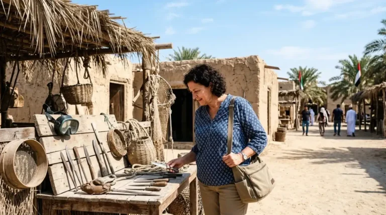 A visitor at the Heritage Village exhibits