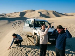 Morning desert safari Abu Dhabi cool dunes guests