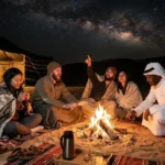 Overnight desert safari Abu Dhabi Bedouin camp fire