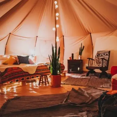 Interior of a private tent on the overnight desert safari in the Al Khatim desert, Abu Dhabi