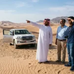 Private morning desert safari Abu Dhabi guide guests