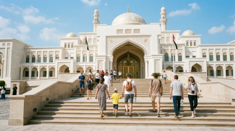 Visitors on the steps of Qasr Al Watan palace